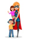 Woman in superhero costume. Super mother