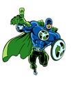 A super muscular recycle green superhero with his finger pointing