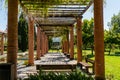 A wide shot of a park retching with benches in Ponte de Lima, Portugal