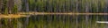 Panoramic view of ever green trees by the lake with perfect reflections at Mirror lake in Uinta Wasatch cache national Royalty Free Stock Photo