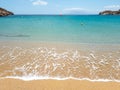 Super Paradise empty sandy beach Mykonos island, Cyclades Greece Royalty Free Stock Photo