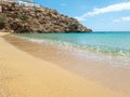 Super Paradise empty sandy beach Mykonos island, Cyclades Greece Royalty Free Stock Photo