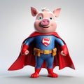 Super Pig Cartoon Character: Ultra Realistic Hero With Cape And Belt