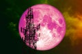 super pink moon back silhouette Antenna night red cloud on sky