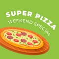 Super pizza weekend special advertising or promo Royalty Free Stock Photo