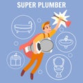 Funny Cartoon Superhero Repairman in Uniform Cape