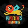 Super power decorative hand drawn vector lettering. Freedom slogan with cute lion face scandinavian style illustration. Funny