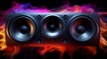 power speaker on abstract background, speaker on colored background, graphic designed speaker on colorful background