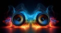 power speaker on abstract background, speaker on colored background, graphic designed speaker on colorful background