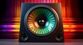 power speaker on abstract background, speaker on colored background, graphic designed speaker on colorful background