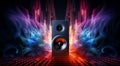 power speaker on abstract background, speaker on colored background, graphic designed speaker on colorful background