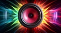 power speaker on abstract background, speaker on colored background, graphic designed speaker on colorful background