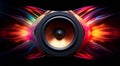 power speaker on abstract background, speaker on colored background, graphic designed speaker on colorful background