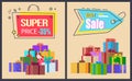 Super Price Best Sale Hanging Labels Gift Boxes Royalty Free Stock Photo