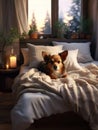 super realistic photo, small, cozy bed with pillows and a rumpled blanket