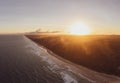 Super resolution stitched panorama - High angle aerial drone view of famous Seventy Five Mile Beach near Dundubara Creek on Fraser