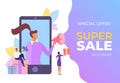 Super sale announcement vector illustration. Retail store promoting special marketing move. Gifts and discounts attract