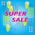 Super sale banner, colorful and playful design