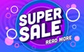 Super sale banner design. Purple discount deal background