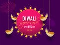Super Sale banner or poster design decorated with hanging oil lamps (Diya) and 60% discount offer on purple background for Diwali Royalty Free Stock Photo