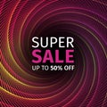 Super Sale banner template design. Abstract colorful spiral background. Royalty Free Stock Photo