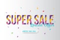 Super sale banner template design. Sale banner design with paper cut background. Abstract sale banner. Paper art and craft style. Royalty Free Stock Photo