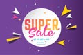 Super sale banner template design. Sale banner design with paper cut background. Abstract sale banner. Paper art and craft style. Royalty Free Stock Photo