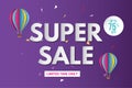 Super sale banner template design. Sale banner design with paper cut background. Abstract sale banner. Paper art and craft style. Royalty Free Stock Photo