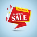 Super sale bubble banner in red and yellow colors