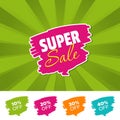 Super sale color banner and 10%, 20%, 30% & 40% Off Marks. Vector illustration