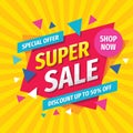 Super sale concept banner template design. Discount abstract promotion layout poster. Vector illustration Royalty Free Stock Photo