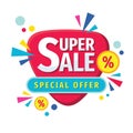 Super sale - concept banner vector illustration. Abstract discount percent promotion layout on white background. Special offer. Royalty Free Stock Photo