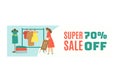 Super sale concept web internet banner, big clearance light outerwear clothes flat vector illustration, isolated on Royalty Free Stock Photo