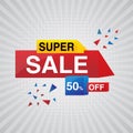 Super Sale colorful modern Banner design with 50% off template on grey background