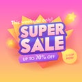 Super Sale 3d Pink Typography Banner. Marketing Deal Promotion Trendy Gradient Poster Design. Campaign Bright Badge