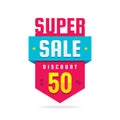 Super sale discount up to 50% - concept banner vector illustration. Special offer abstract vertical badge. Promotion layout. Royalty Free Stock Photo