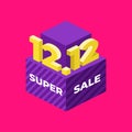 12.12 Super sale flat isometric banner.