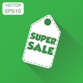 Super sale hang tag icon. Business concept sale shopping pictogram. Vector illustration on green background with long shadow. Royalty Free Stock Photo