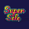 super sale made by neon type, vector illustration. Abstract veiolet background. Design concept. Cinema Signage Light Bulbs Frame