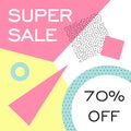 SUPER SALE. Memphis retro style geometric design.