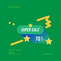 Super sale 70 off discount. Banner template for design advertising and poster on green background. Flat vector illustration EPS 10 Royalty Free Stock Photo