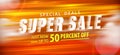 Super sale 50 percent off promotion website banner heading design on graphic orange background vector for banner or poster. Sale Royalty Free Stock Photo