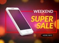 Super sale phone banner. Mobile clearance sale discount poster. Smartphone sale.