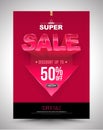 Super sale poster discount up to 50 percent with arrow.