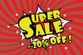 Super sale pricetag in comic pop art style,-20% off discount Royalty Free Stock Photo