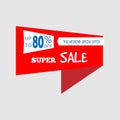 Super Sale special offer banner, up to 80% off. Vector illustration. Colorful total sale sign.Red label. Icon for special offer. S Royalty Free Stock Photo