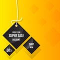 Super Sale tag triangle and the rope hanging on yellow