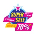 Super sale - vector banner concept illustration. Discount save up to 70% off advertising promotion layout. Special offer abstract Royalty Free Stock Photo