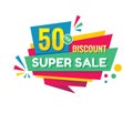 Super sale - vector creative banner illustration. Abstract concept discount 50% promotion layout on white background. Sticker. Royalty Free Stock Photo