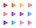 Super set arrow bullet point triangle flags on white background. Colorful gradient markers with number from 1 to 12. Modern vector